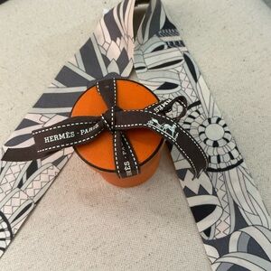 Hermès Black and White Hair Scarf